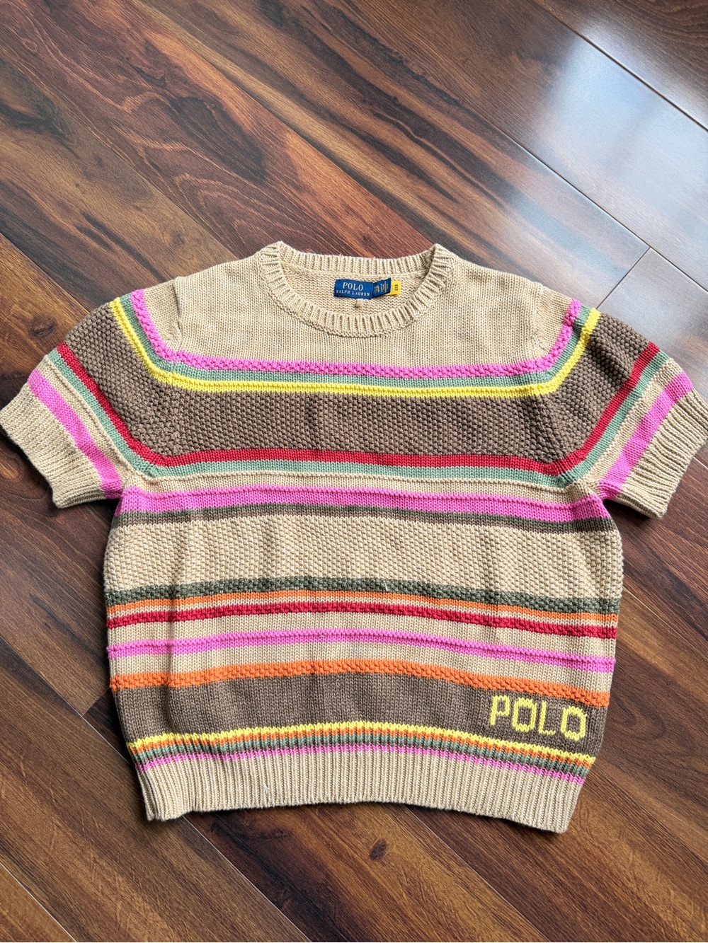 Polo Ralph Lauren Cotton Linen Sort Sleeve Knit Sweater Striped Spell Out XXL